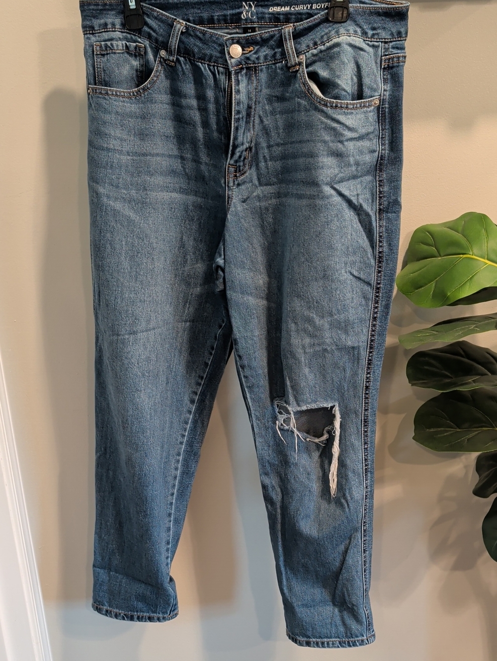 New York & Company Blue Distressed Boyfriend Jeans